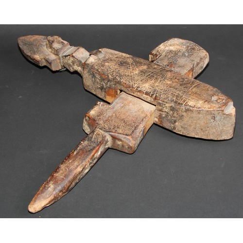 829 - Tribal Art - a Dogon figural door lock, 33cm long, Mali, West Africa; others