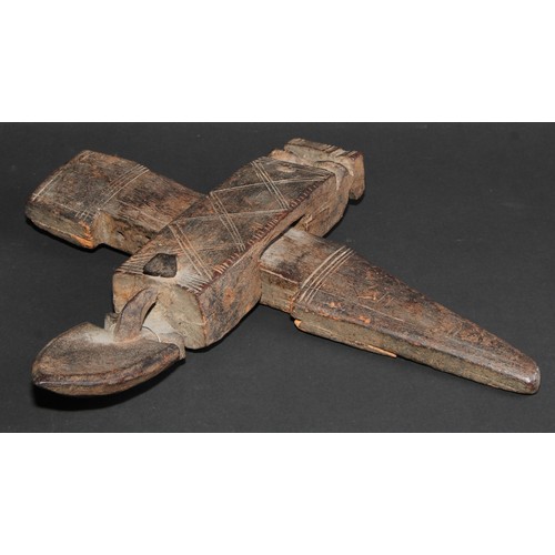 829 - Tribal Art - a Dogon figural door lock, 33cm long, Mali, West Africa; others