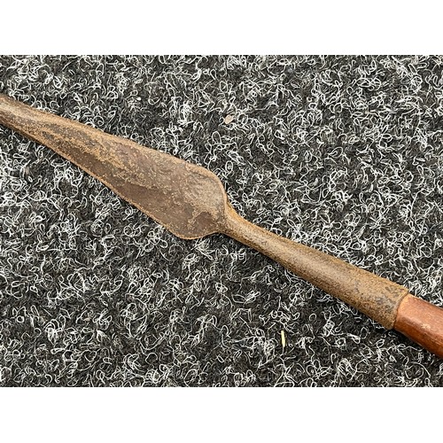 856 - Tribal Art and the Eclectic Interior - a  Zulu Assegai short stabbing spear, 108cm long; a hide shie... 