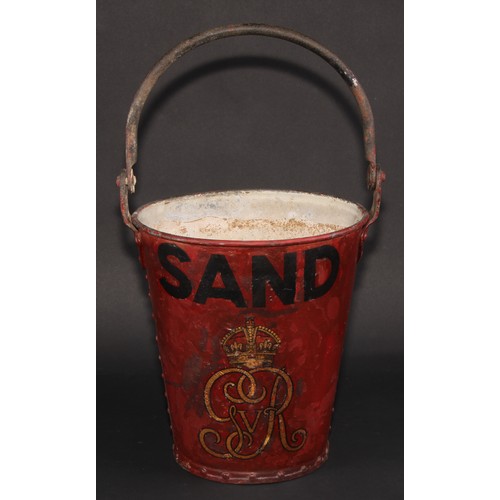 222 - A George V fire bucket, inscribed Sand and painted with crowned GRV cipher, 30cm high