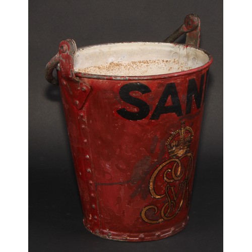 222 - A George V fire bucket, inscribed Sand and painted with crowned GRV cipher, 30cm high