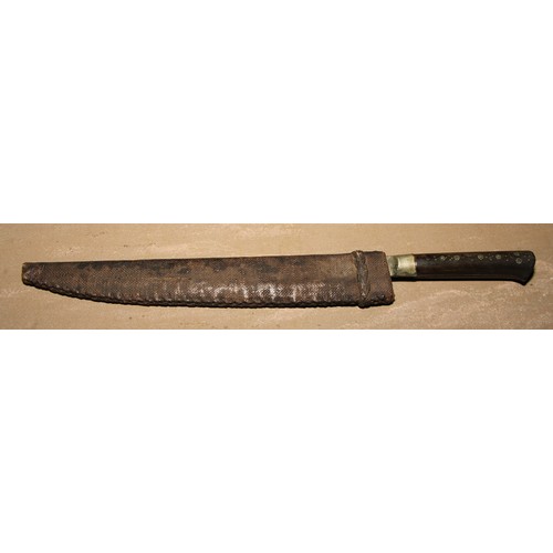 863 - A Middle Eastern knife or dagger, 26cm slightly curved fullered blade, two-piece horn handle inlaid ... 