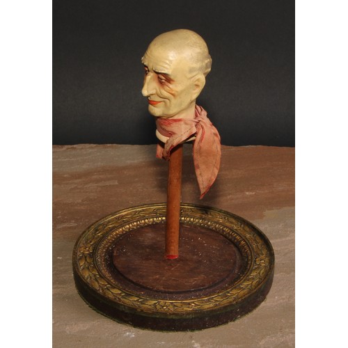 662 - The Uncanny - a French papier mache puppet head, modelled as an elderly gentleman, painted features,... 