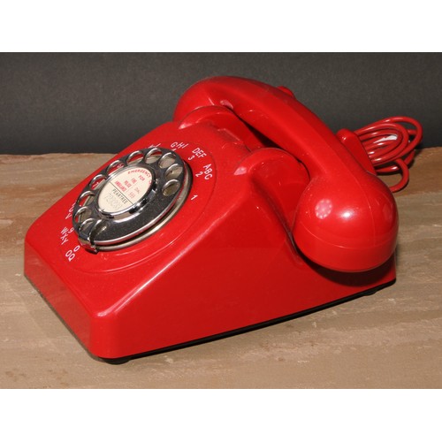 400 - A vintage GPO 706L telephone, red with chrome dial, 21cm long, c.1961