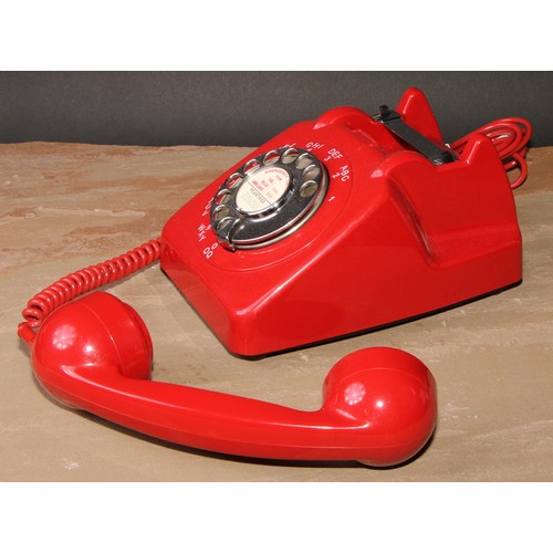 400 - A vintage GPO 706L telephone, red with chrome dial, 21cm long, c.1961