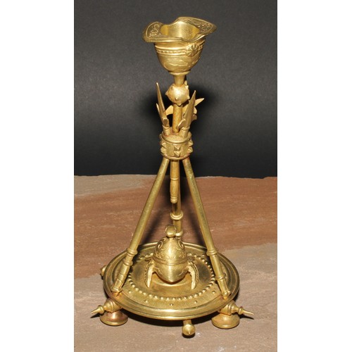 327 - A pair of French gilt bronze candlesticks, cast in the Neo-Classical taste with triumphal regalia, 2... 