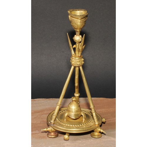 327 - A pair of French gilt bronze candlesticks, cast in the Neo-Classical taste with triumphal regalia, 2... 