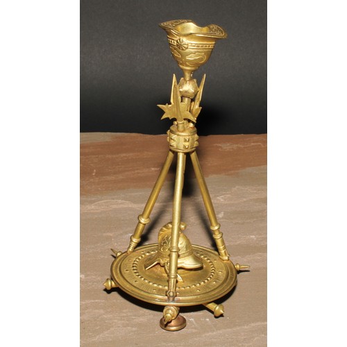 327 - A pair of French gilt bronze candlesticks, cast in the Neo-Classical taste with triumphal regalia, 2... 