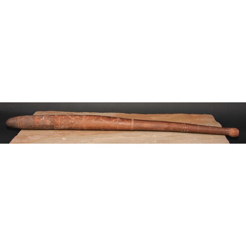 852 - Tribal Art - an Australian Aboriginal nulla nulla digging stick or waddy club, incised and picked ou... 