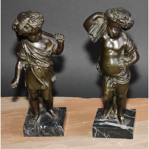 566 - French School (19th century), a pair of dark patinated bronzes, putti, allegorical of summer and aut... 