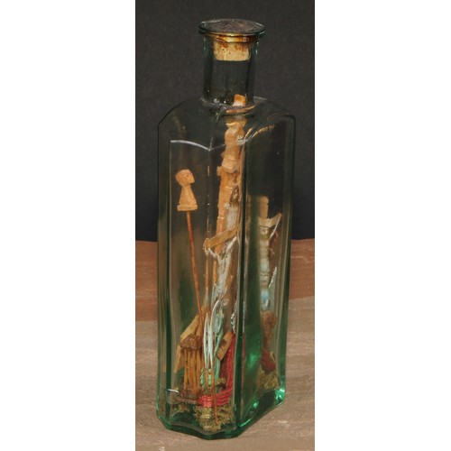 100 - A 19th century softwood and decoupage bottle diorama, in the prisoner of war and sailor folk art tra... 