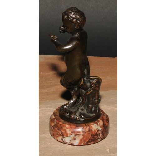 691 - After Clodion (19th century), a dark patinated bronze, of a young satyr, signed in the maquette, tur... 