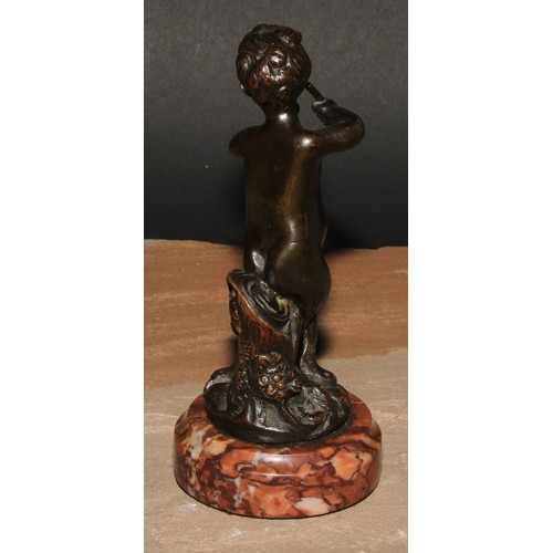 691 - After Clodion (19th century), a dark patinated bronze, of a young satyr, signed in the maquette, tur... 