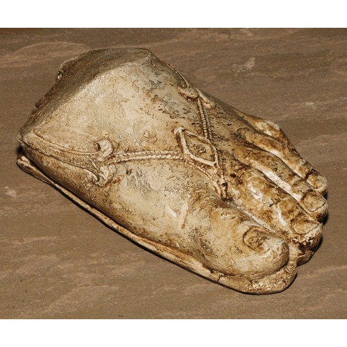 290 - A museum type plaster cast, of a foot wearing a sandal, after the Ancient Greek example collected by... 