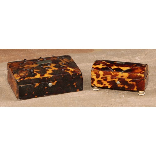 106 - A 19th century tortoiseshell rectangular casket, hinged cover decorated with cut-steel pinwork, 8cm ... 