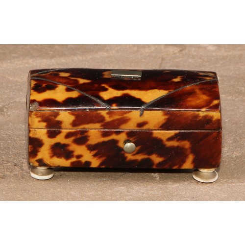 106 - A 19th century tortoiseshell rectangular casket, hinged cover decorated with cut-steel pinwork, 8cm ... 