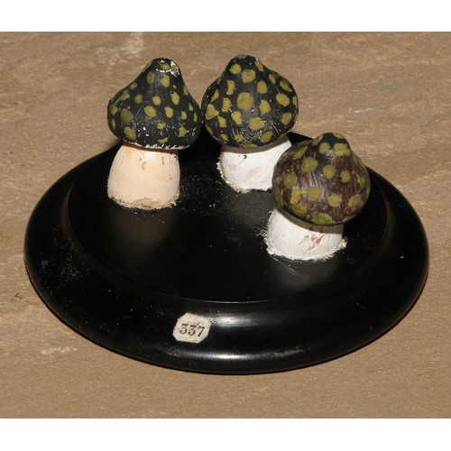 631 - Natural History - Mycology - a painted model of fungus specimens, mounted for display, 8.5cm diam ov... 