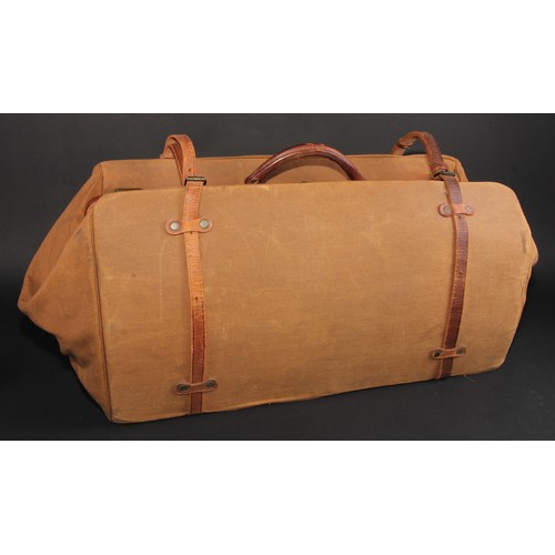 684 - Vintage Luggage - a leather trimmed Gladstone bag, 66cm long, mid-20th century