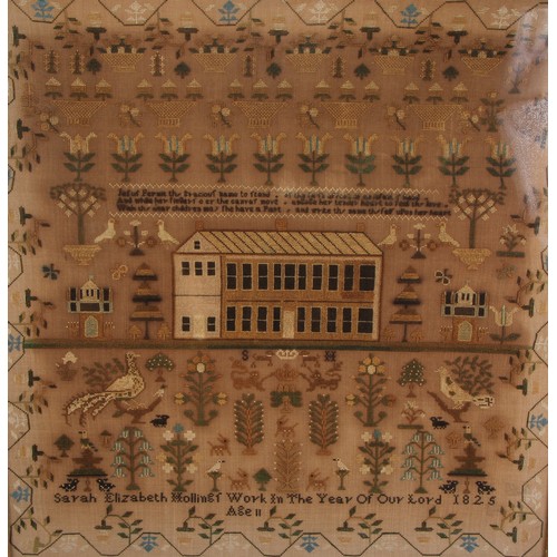 255 - A large George IV needlework sampler, by Sarah Elizabeth Holliner, age 11, 1825, worked in coloured ... 