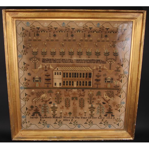 255 - A large George IV needlework sampler, by Sarah Elizabeth Holliner, age 11, 1825, worked in coloured ... 