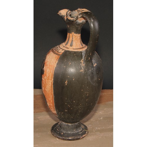 234 - A Grand Tour ovoid pedestal ewer, after an ancient Greek  oinochoe, painted with figures after the a... 