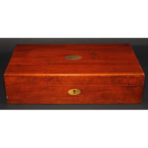 273 - A late Victorian mahogany games box, the hinged cover enclosing a comprehensive compendium, 39.5cm w... 