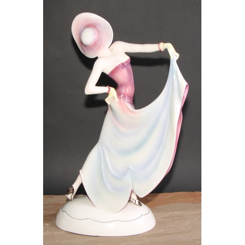 256 - A large Katzhutte Art Deco figure, of a lady dressed a la mode, oval base, printed mark, 50cm high