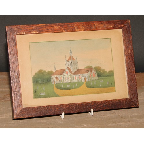 67 - A 19th century Isle of Wight sand picture, depicting St Mildred’s Church, East Cowes, 11cm x 17cm, o... 