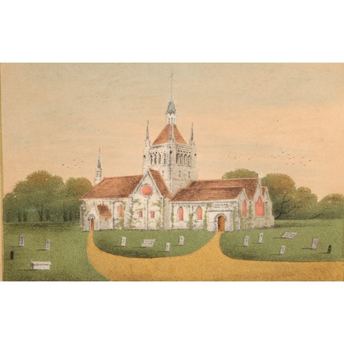 67 - A 19th century Isle of Wight sand picture, depicting St Mildred’s Church, East Cowes, 11cm x 17cm, o... 