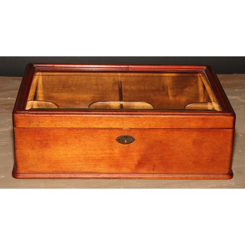 448 - An early 20th century aficionado’s cigar box, hinged bevelled glazed cover enclosing four compartmen... 