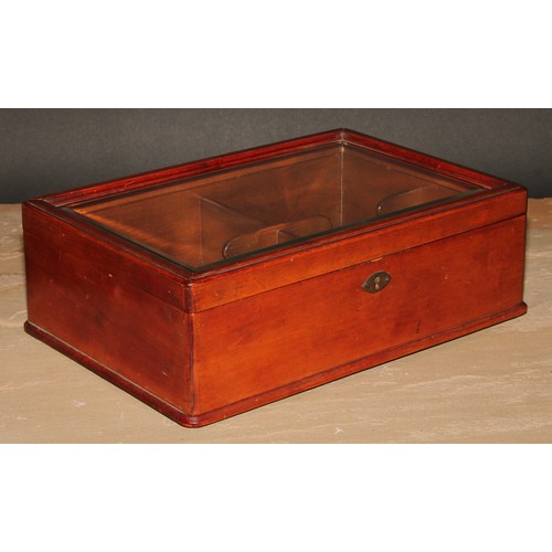 448 - An early 20th century aficionado’s cigar box, hinged bevelled glazed cover enclosing four compartmen... 