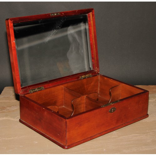 448 - An early 20th century aficionado’s cigar box, hinged bevelled glazed cover enclosing four compartmen... 