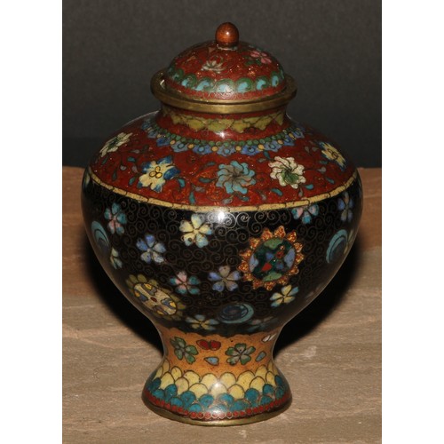 242 - A Japanese cloisonne enamel ovoid vase and cover, 13.5cm high