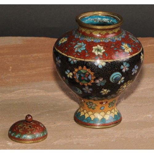 242 - A Japanese cloisonne enamel ovoid vase and cover, 13.5cm high