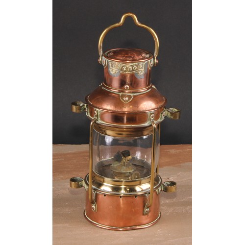 589 - Interior Decoration - a copper and brass ship's lantern, Anchor, 25cm high