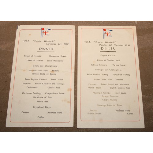 613 - Maritime History - Iconic Ship - a dinner menu, HMT Empire Windrush, Christmas Day 1950, signed to v... 