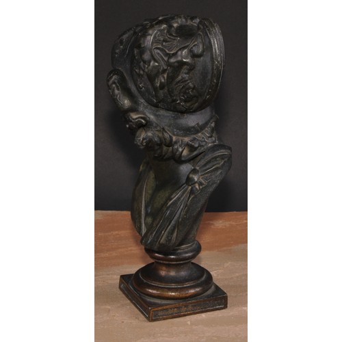 565 - French School (19th century), a dark patinated spelter library bust, of Ajax, square base, 28cm high