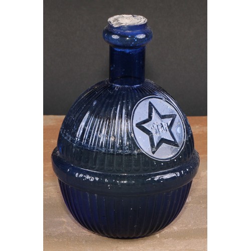 382 - A Victorian blue glass Star Hardens Hand Grenade Fire Extinguisher, 17cm high; another (2)