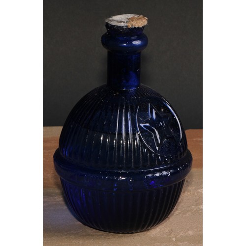 382 - A Victorian blue glass Star Hardens Hand Grenade Fire Extinguisher, 17cm high; another (2)