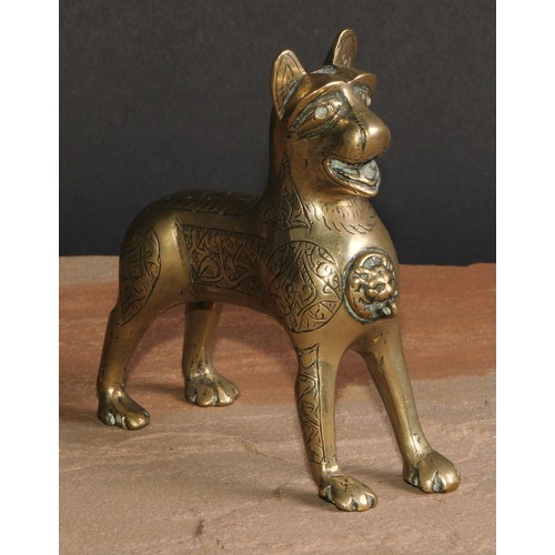 283 - A Middle Eastern bronze aquamanile, as a lion, after a Medieval Islamic example, 10cm long