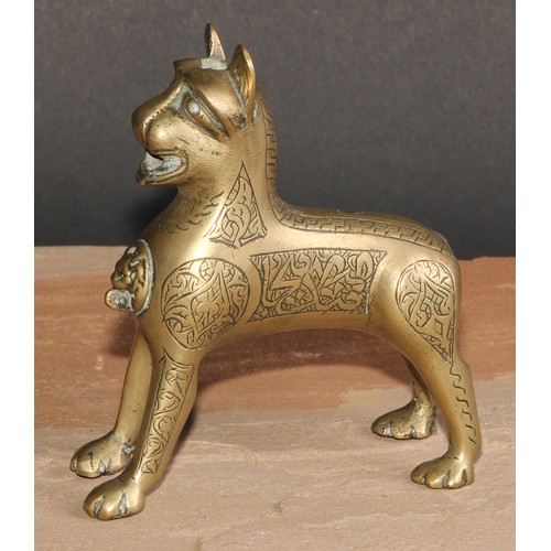 283 - A Middle Eastern bronze aquamanile, as a lion, after a Medieval Islamic example, 10cm long