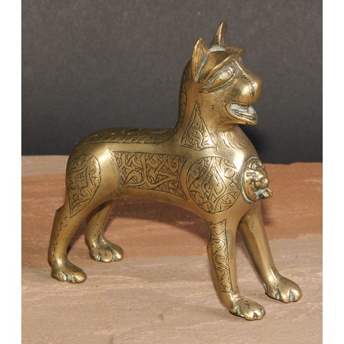 283 - A Middle Eastern bronze aquamanile, as a lion, after a Medieval Islamic example, 10cm long