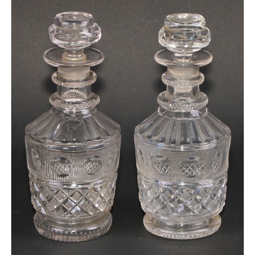 313 - A pair of 19th century hobnail-cut decanters, 19.5cm high