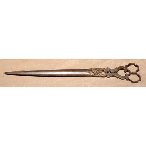 340 - A pair of Middle Eastern Islamic gilt damascened steel calligraphy scissors, 24.5cm long, Ottoman, 1... 