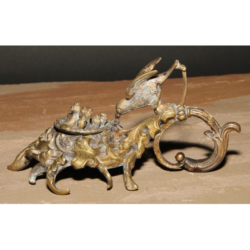 31 - A 19th century bronze novelty pastille burner, cast as a bird and a nest of chicks, hinged cover, 15... 
