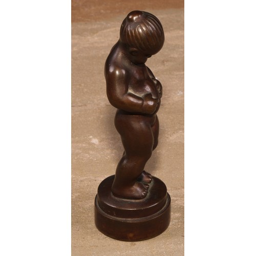 654 - Svend Lindhart (Danish 1898 - 1989), a brown patinated bronze, of a child, signed in the maquette, 1... 