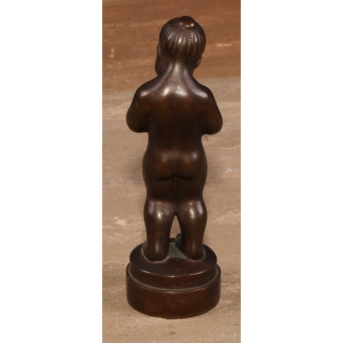 654 - Svend Lindhart (Danish 1898 - 1989), a brown patinated bronze, of a child, signed in the maquette, 1... 