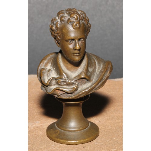 656 - The Cult of Lord Byron and Byronmania - a 19th century brown patinated bronze desk seal, cast as a p... 