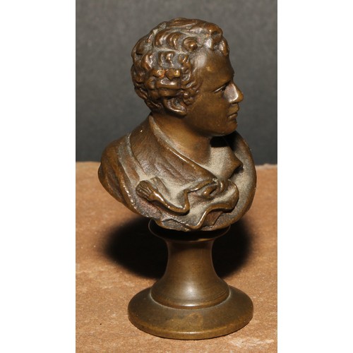 656 - The Cult of Lord Byron and Byronmania - a 19th century brown patinated bronze desk seal, cast as a p... 