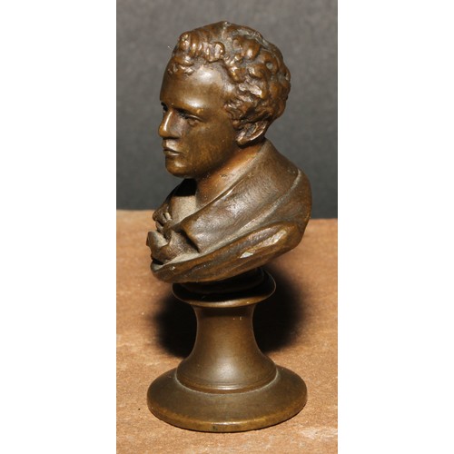 656 - The Cult of Lord Byron and Byronmania - a 19th century brown patinated bronze desk seal, cast as a p... 